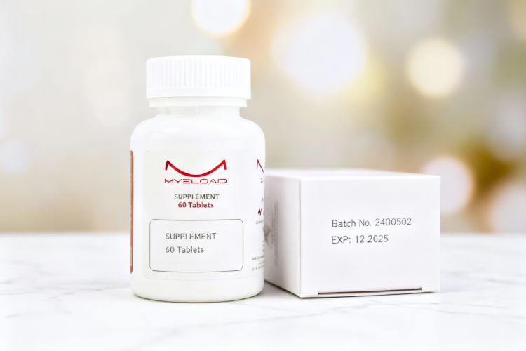 بطری قرص میلواید روی سطح سفید مرمر برای بررسی چاق کنندگی